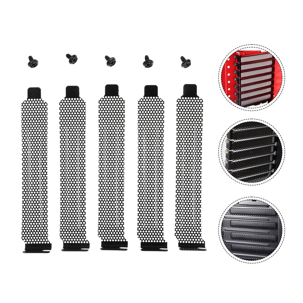 5pcs Black PCI Slot Cover Dust Filter Blanking Plate Hard Steel W Screw 120*22mm
