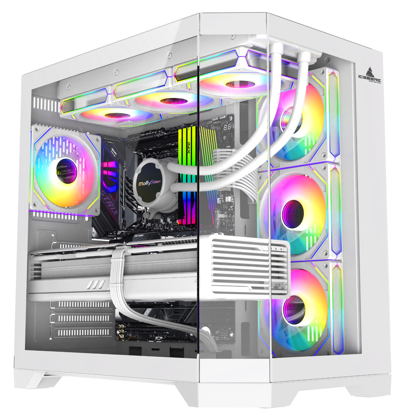 Iceberg Gaming PC Case Crystal Edge White Three Tempered Glass and seven fans