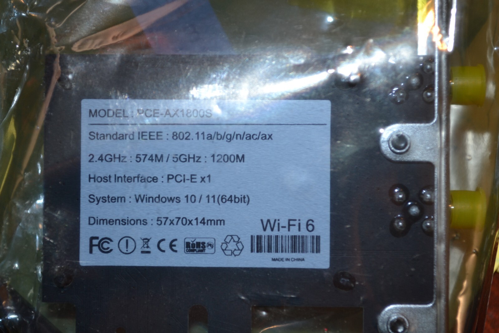 PCI-E PCE-AX1800S 2.4GHz: 574M/5GHz: 1200M