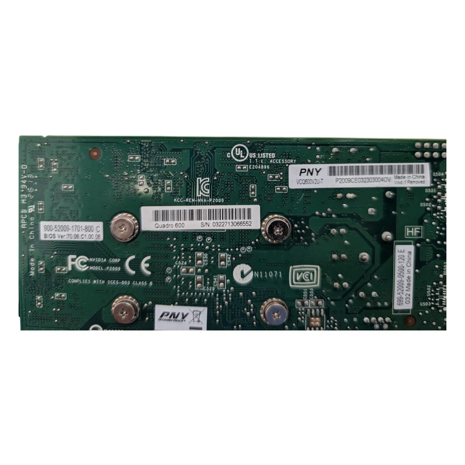 PNY Nvidia Quadro 600 1GB GDDR3 PCIe DVI DP Graphics Video Card VCQ600V2U-T