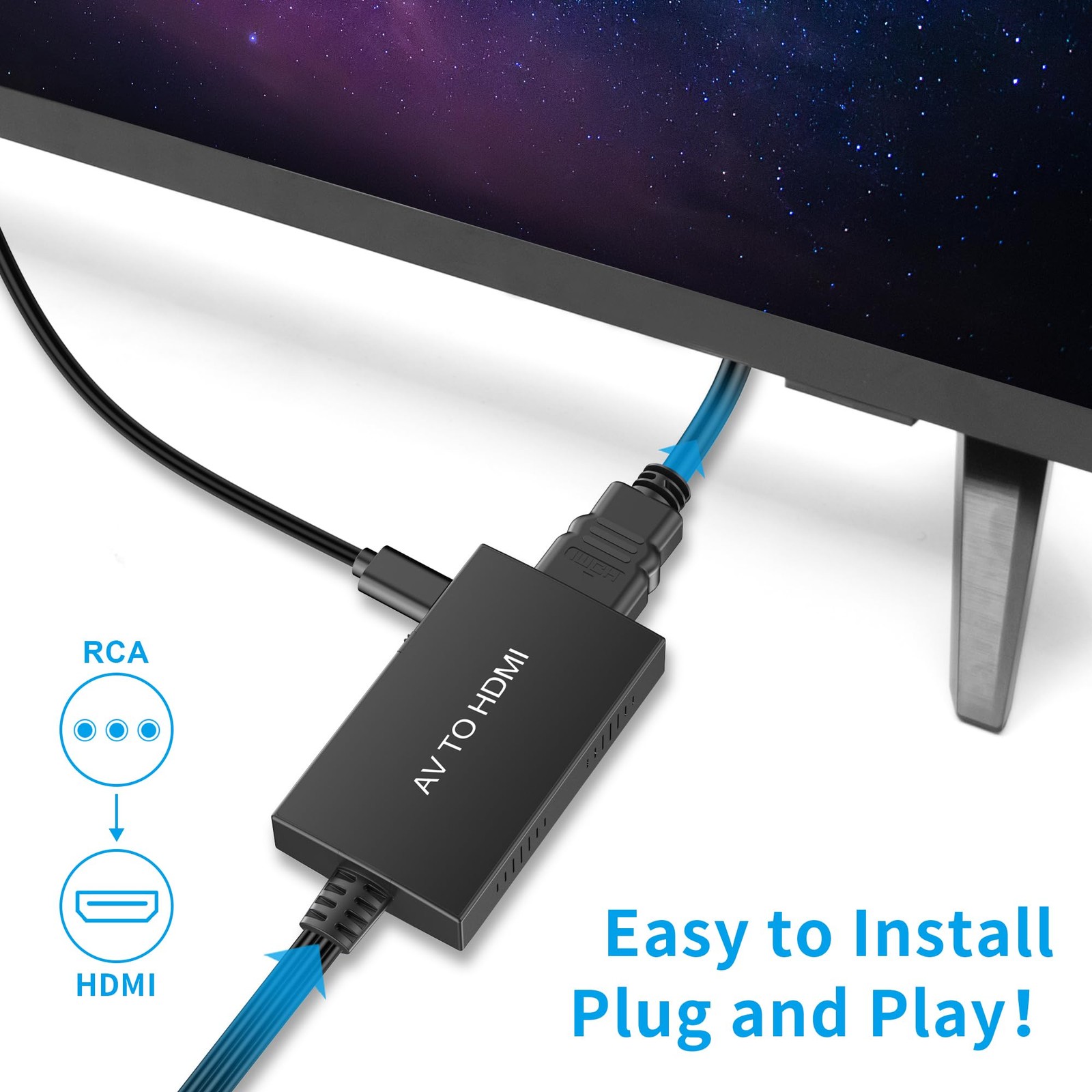 Tengchi RCA to HDMI Converter, Composite Adapter (Pack of 1), Black