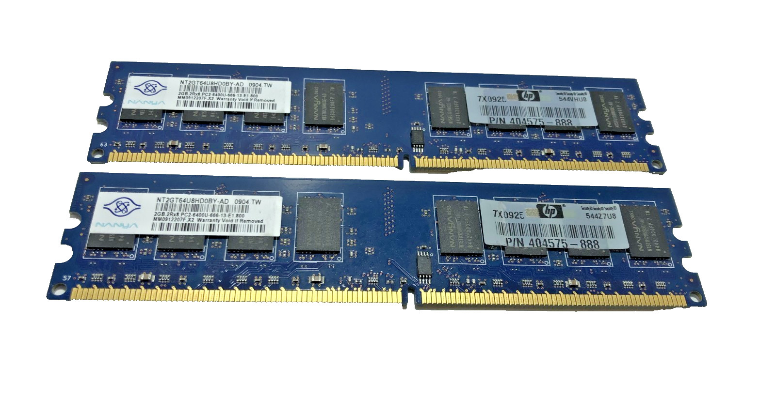 2x NANYA 2GB 2Rx8 PC2-6400U RAM MEMORY NT2GT64U8HD0BY-AD