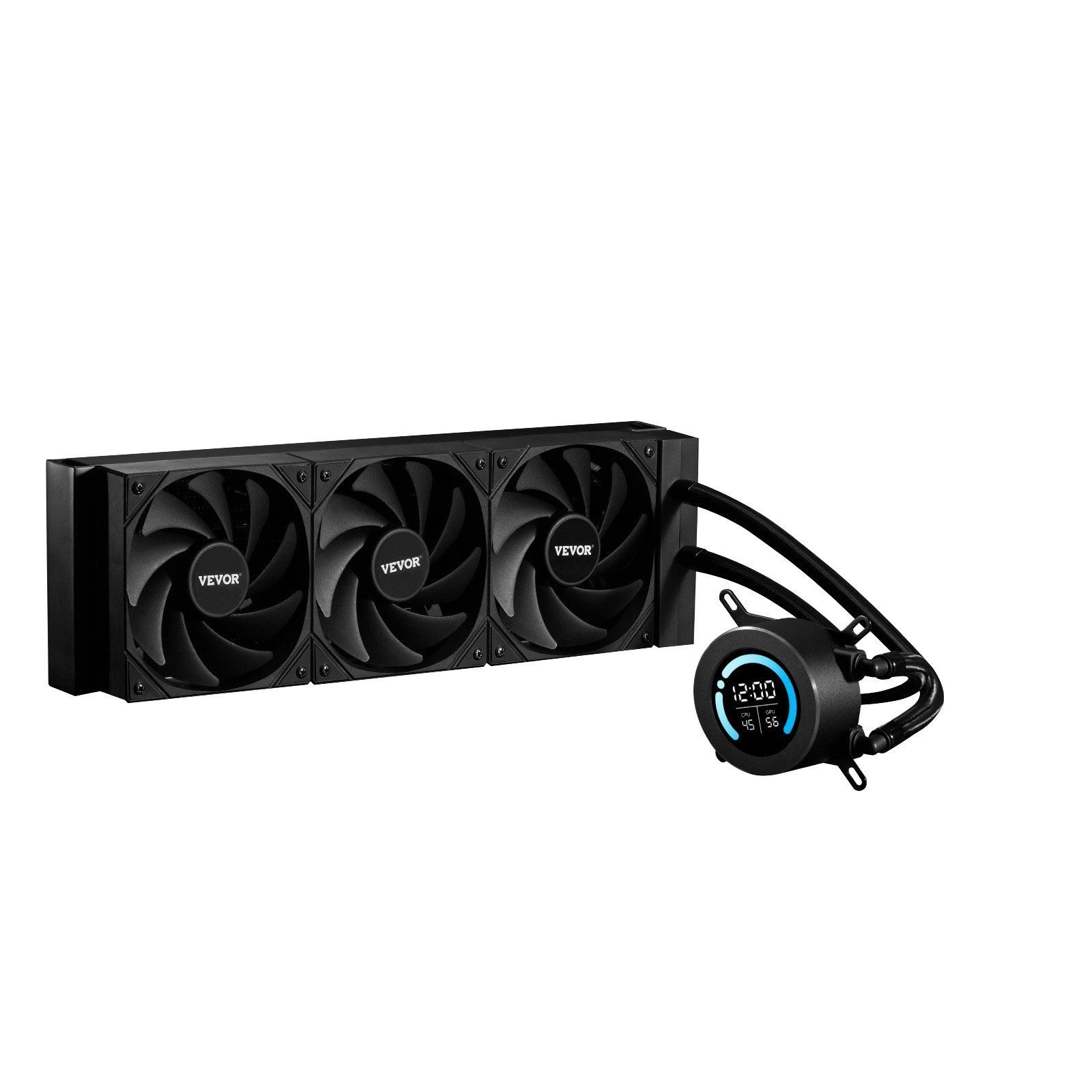 AIO CPU Liquid Cooler: 3x120mm PWM Fans, 2.1″ LCD, 2200RPM, Intel/AMD Compatible