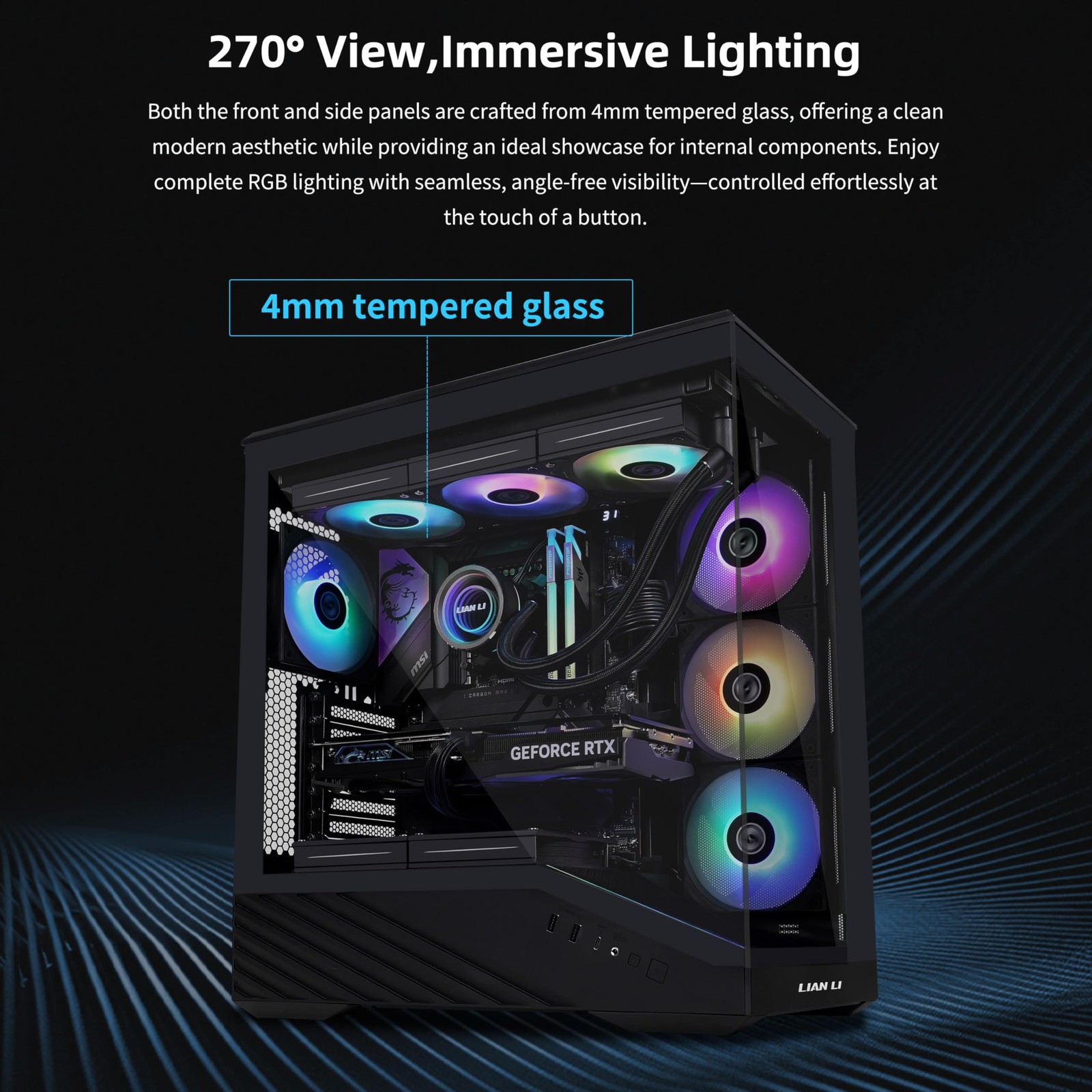 Lian Li V100 ATX Mid-Tower PC Case, 4 x 120mm ARGB PWM Fans Pre-Installed, LED R