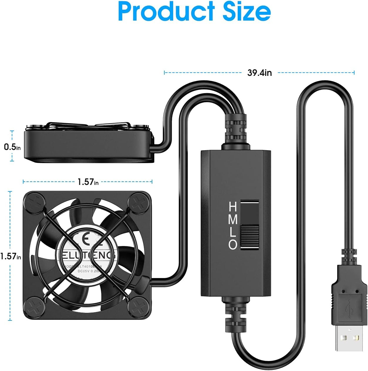 ELUTENG Dual 40mm USB Fan with 3 Speeds Adjustable 5V PC Max 5500RPM
