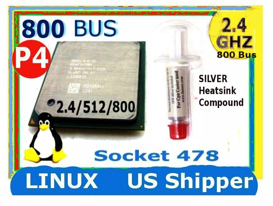 Pentium 4 Socket 478 CPU. 2.4 GHz 512K Cache 800 MHz Bus +Silver HS Compound