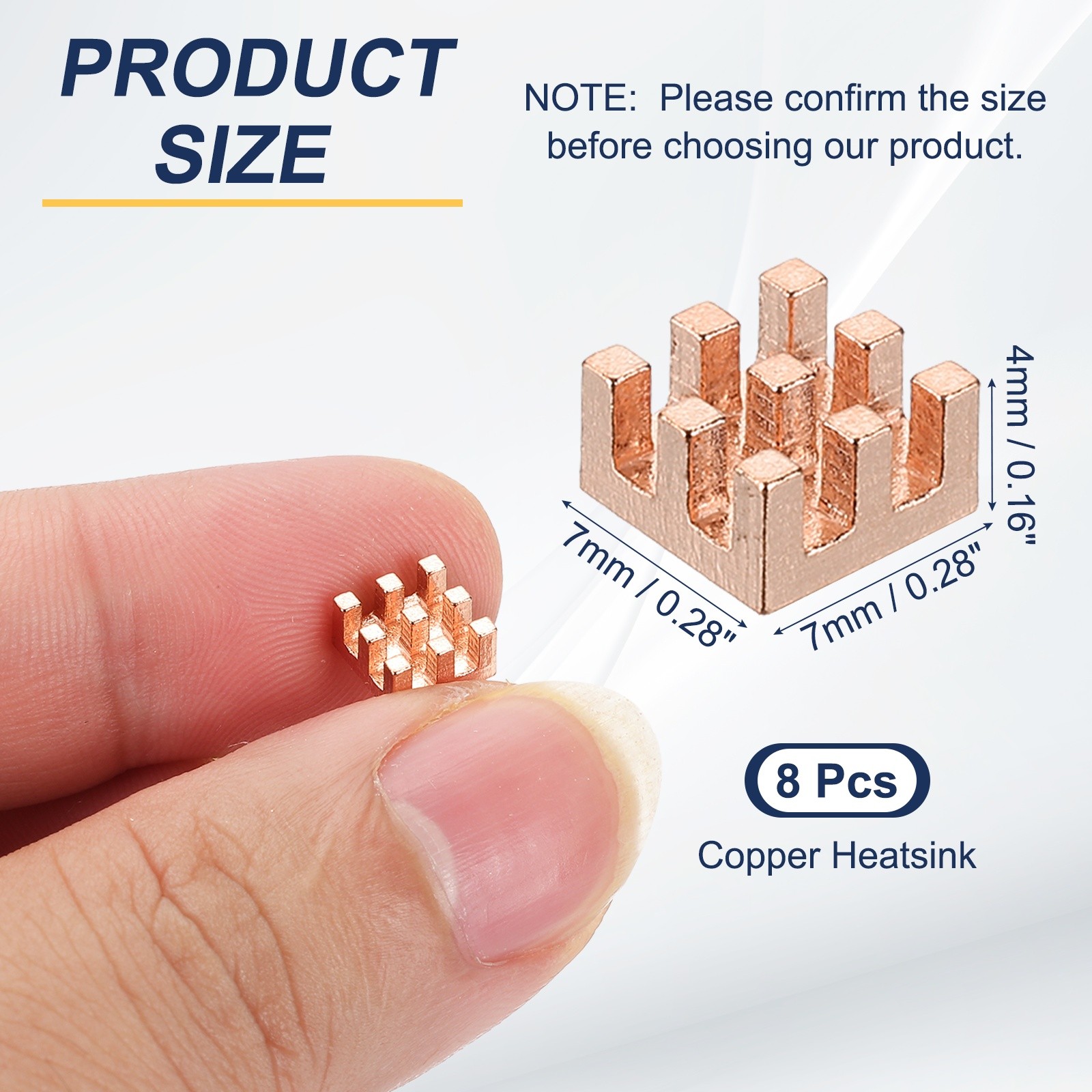 8 Pcs Copper Heatsink 7x7x4mm, Heat Sink Cooler Radiator for Raspberry Pi