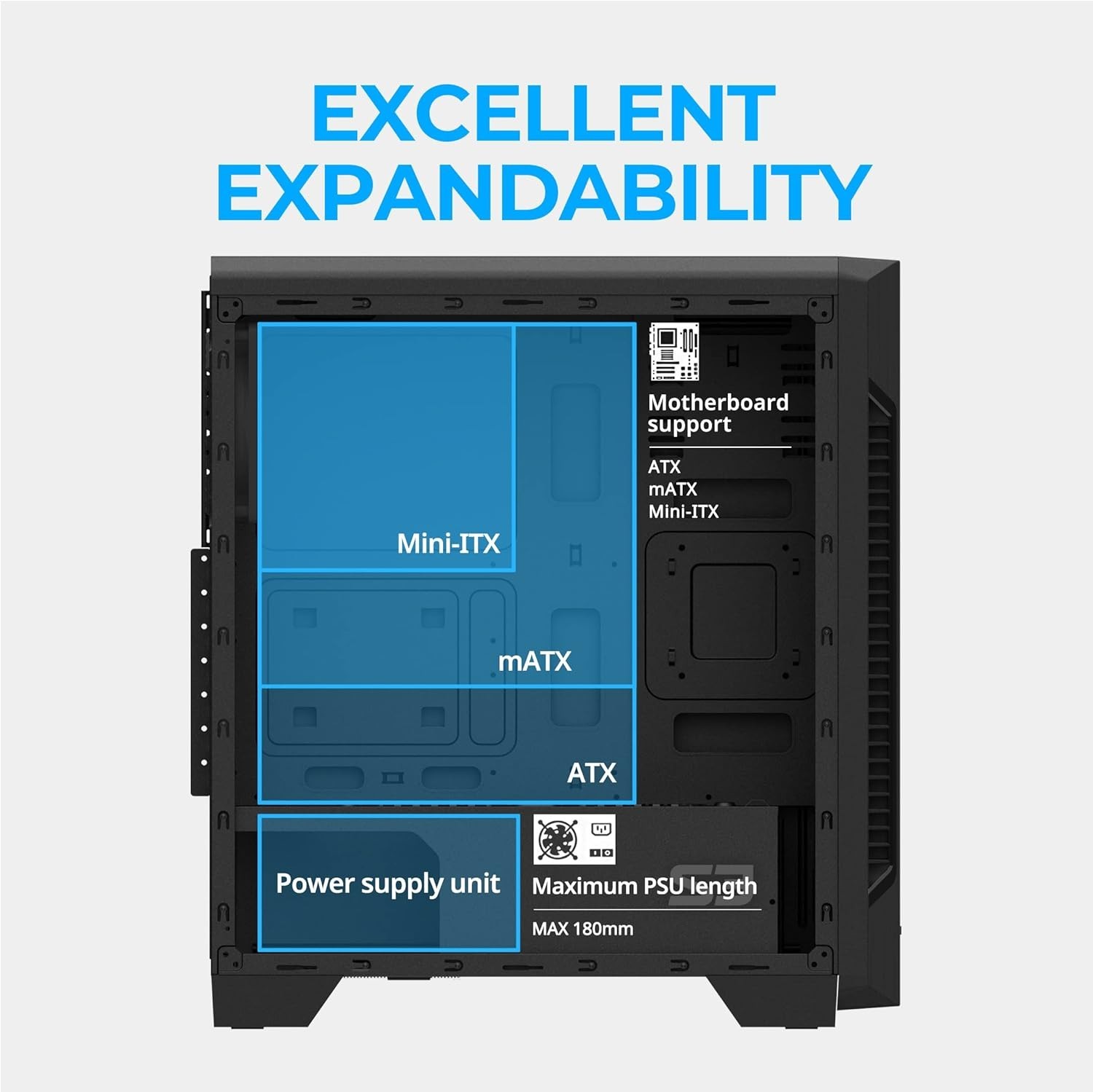 Stylish S3 ATX Mid-Tower Case – Full Acrylic Side Panel & 3 Fans Included