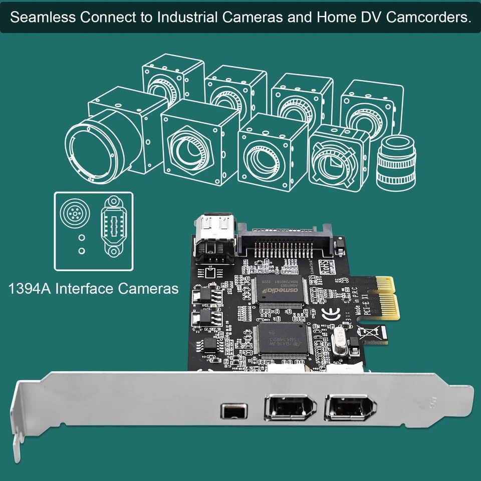 4-Ports PCIE 1394A Firewire 400 Card for Windows OS and MAC OS PCs TI TSB43AB…