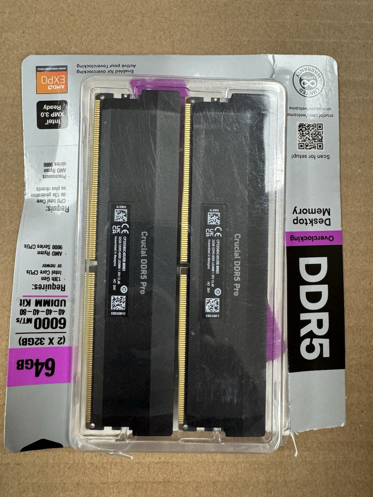 Crucial – Pro OC Gaming 64GB (2x32GB) DDR5 6000MHz C40 UDIMM Intel XMP 3.0 &