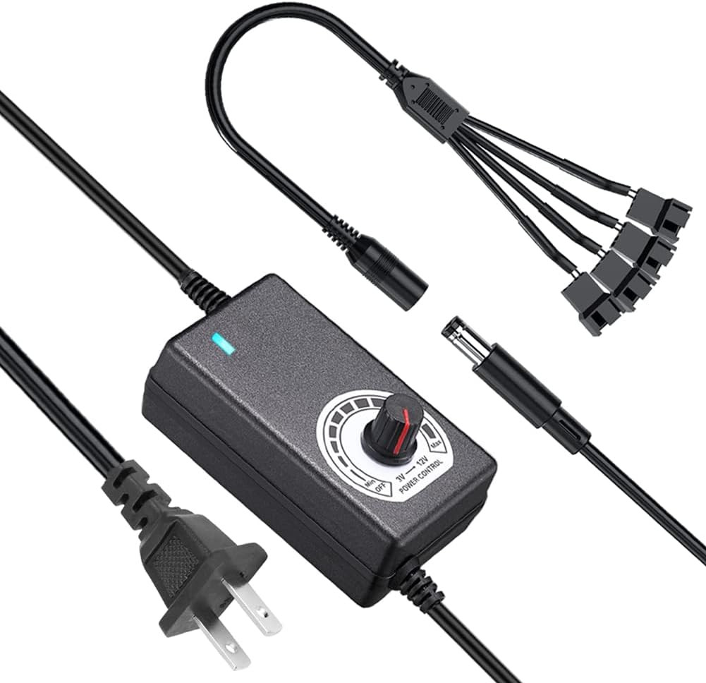 36W 12V PC Fan Power Supply,4 Cooling Fan Speed Controller,100-240Vac to 3-12…
