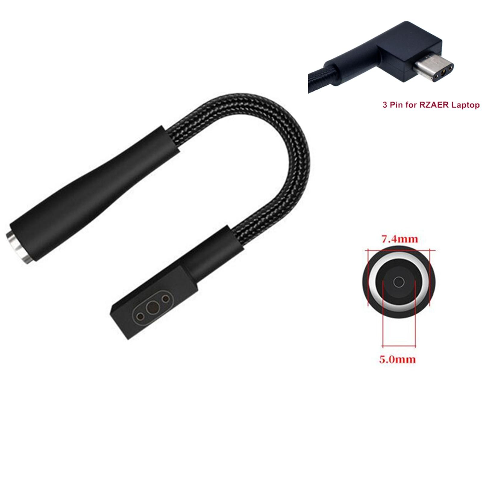 DC 7.4*5.0mm Female to 3Pin Laptop Power Cable Plug Adapter Converter for Razer
