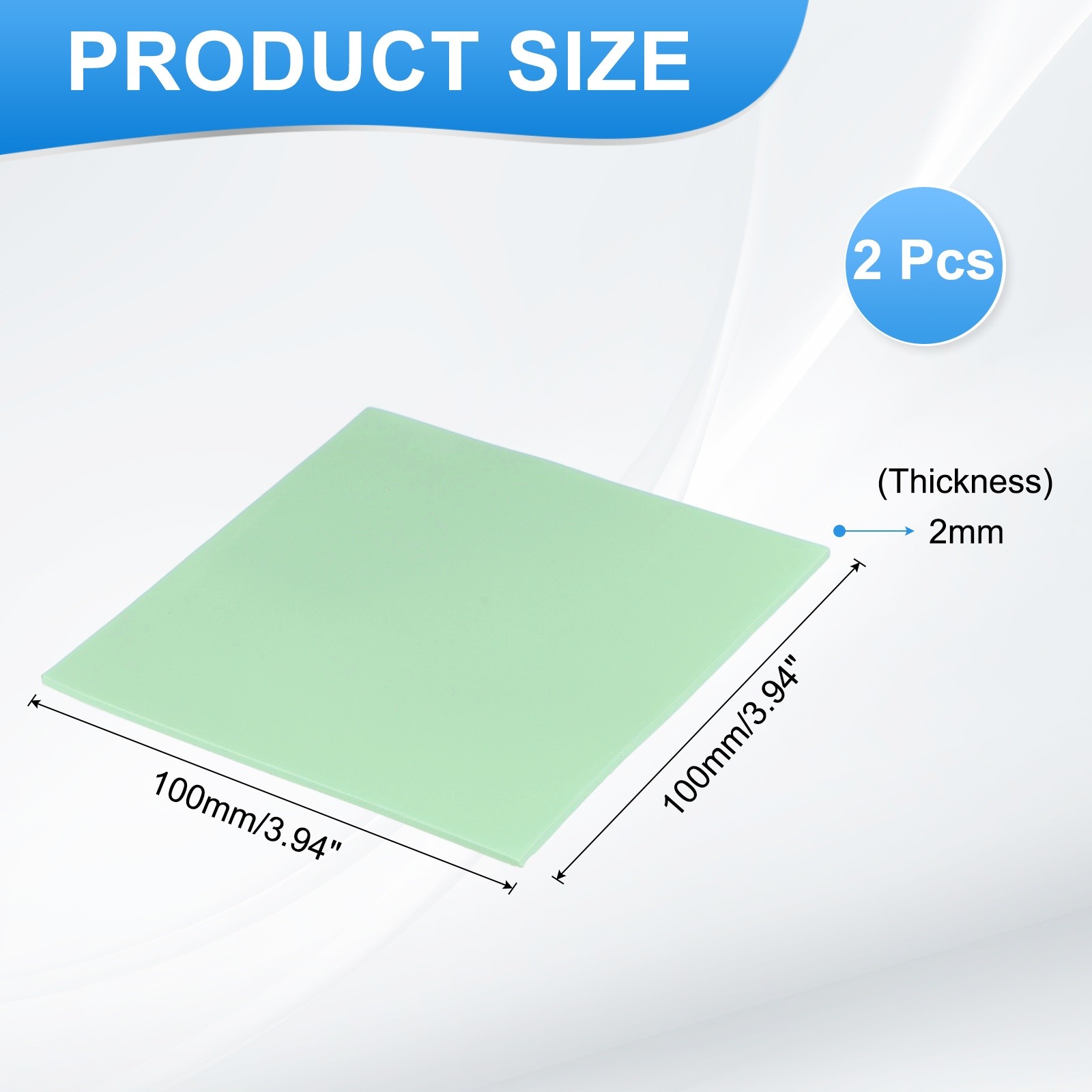 2 Pcs Thermal Pads 100x100x2mm for CPU GPU M.2 SSD NVMe Green