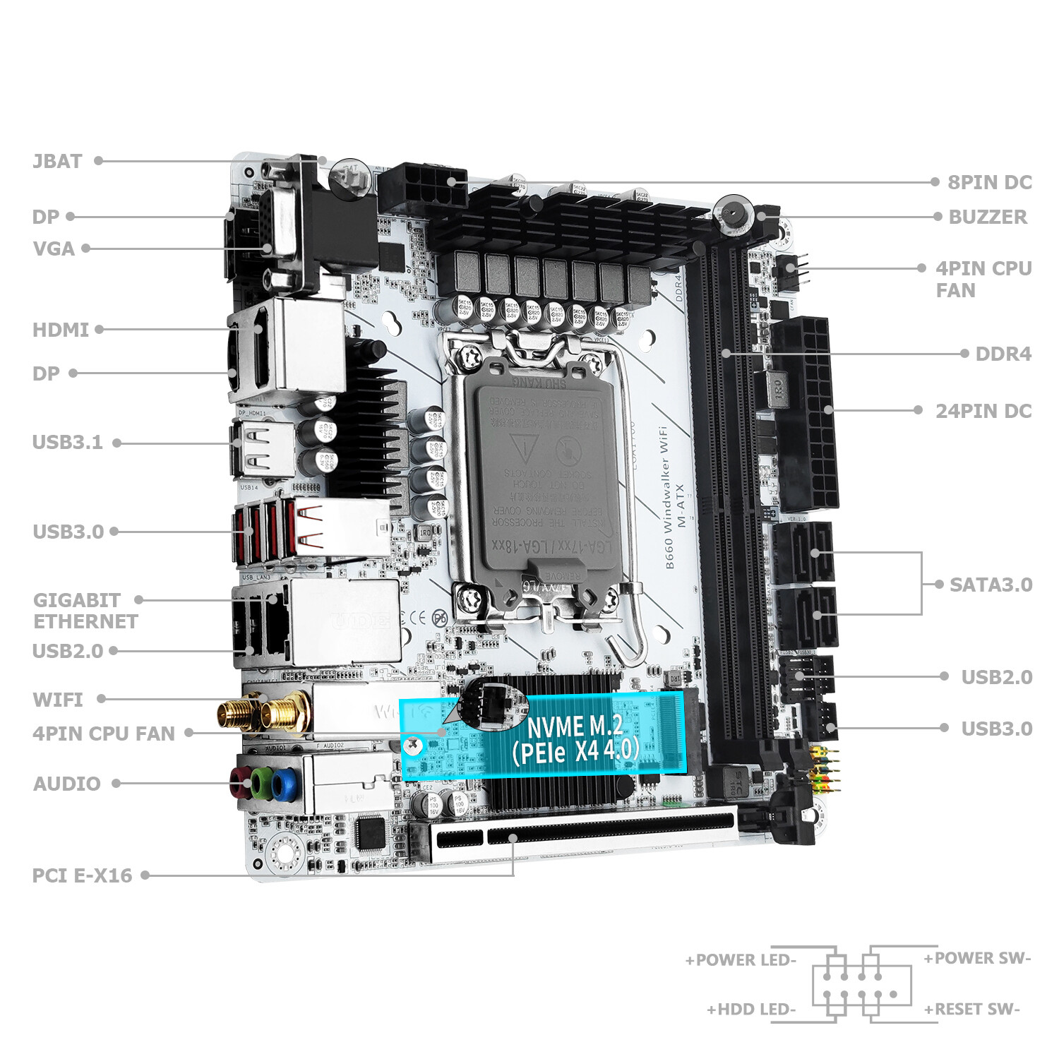 LGA 1700 B660 WiFi Motherboard HDMI USB 2.0 USB 3.1 Support DDR4 RAM With Buzzer