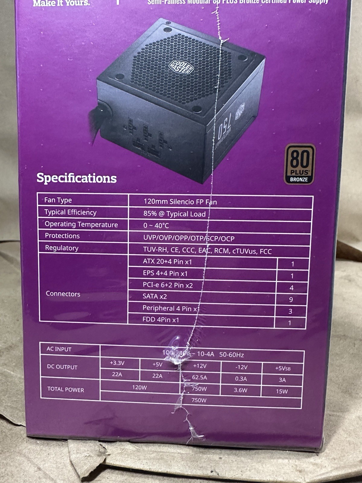 Brand New Cooler Master Masterwatt 750W 80 Plus Bronze Certified Power Supply