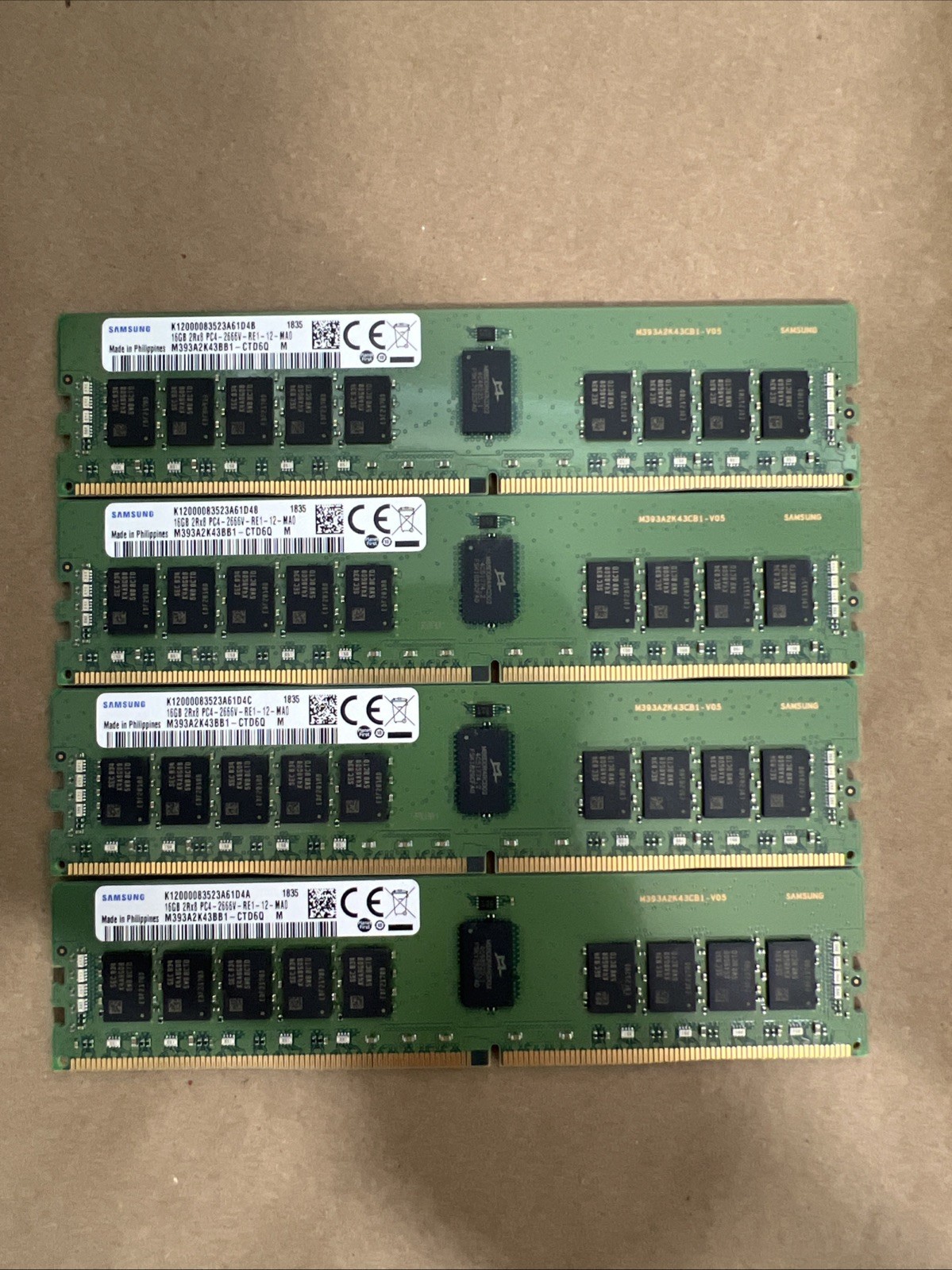 SAMSUNG 64GB (4X16GB) PC4-2666V DDR4 ECC Server Memory M393A2K43BB1-CTD6Q RAM