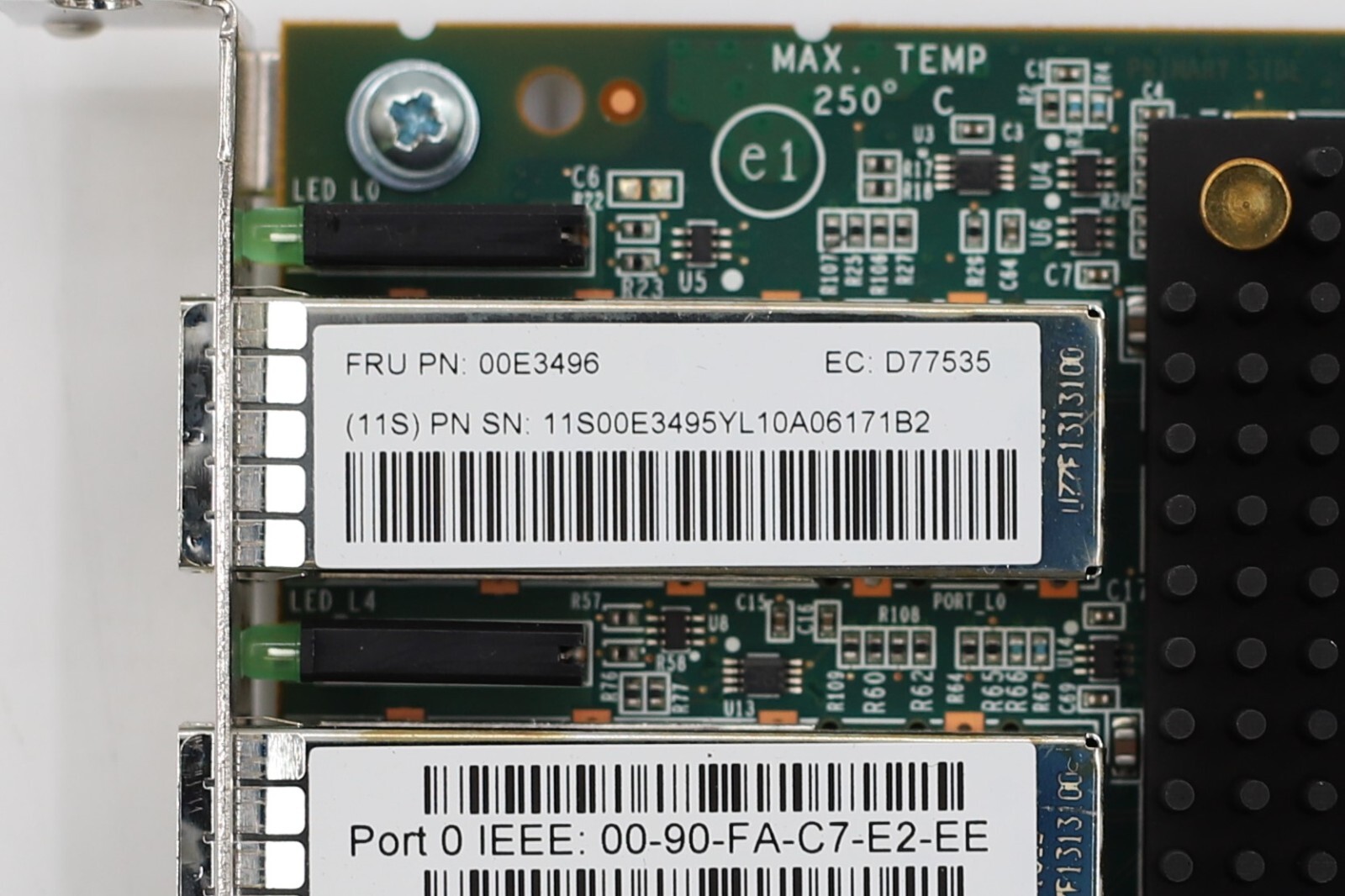IBM Dual-Port 16Gb/s PCIe x8 Fibre Channel Network Adapter FRU P/N: 00E3496