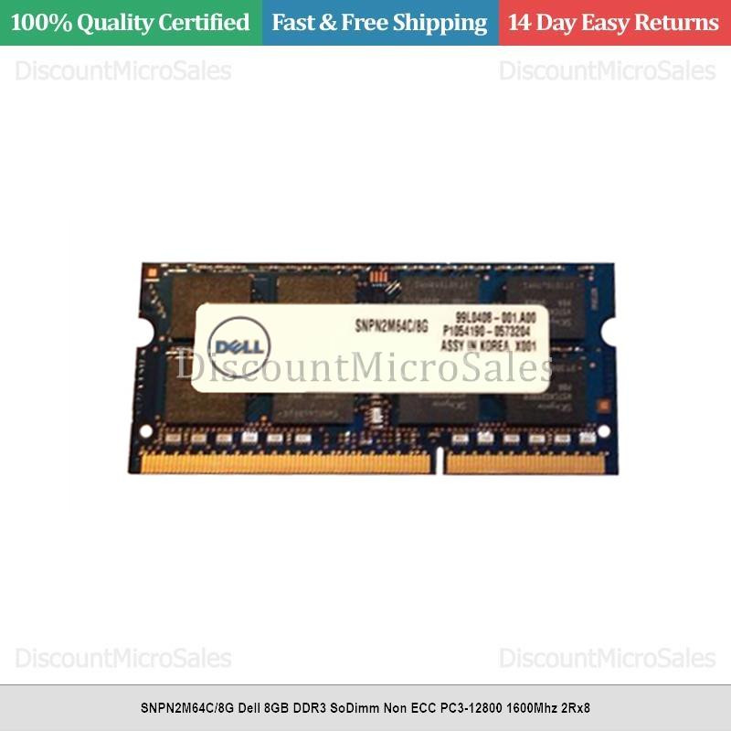 SNPN2M64C/8G Dell 8GB DDR3 SoDimm Non ECC PC3-12800 1600Mhz 2Rx8