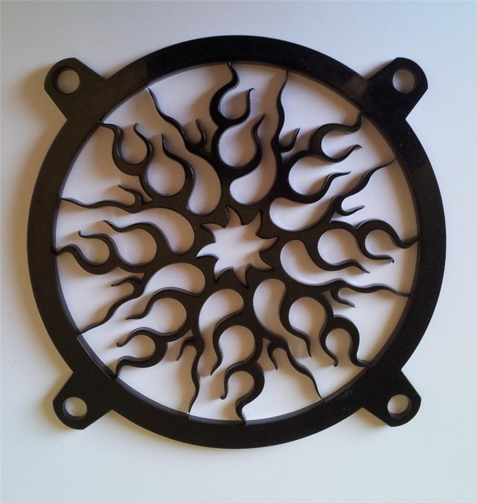Custom 140mm FLAME Computer Fan Grill Gloss Black Acrylic Cooling Cover Mod