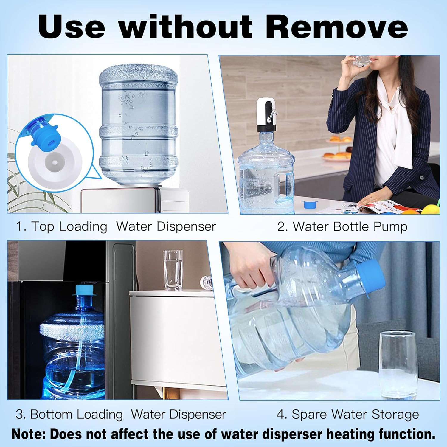 [4 PACK] 3 & 5 Gallon Water Jug Caps – 55Mm Silicone Reusable Replacement Lids f