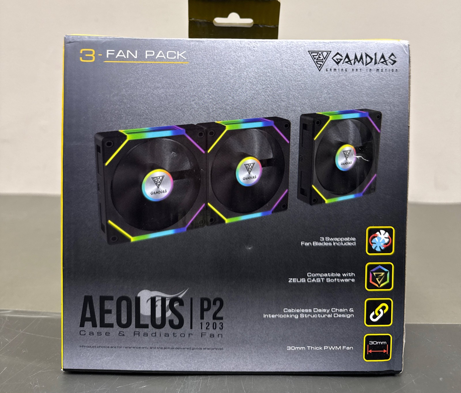 GAMDIAS 3 Pack 120mm Case Fan & 3 Reverse Blades & 1 USB Hub, ARGB PWM PC Fans w
