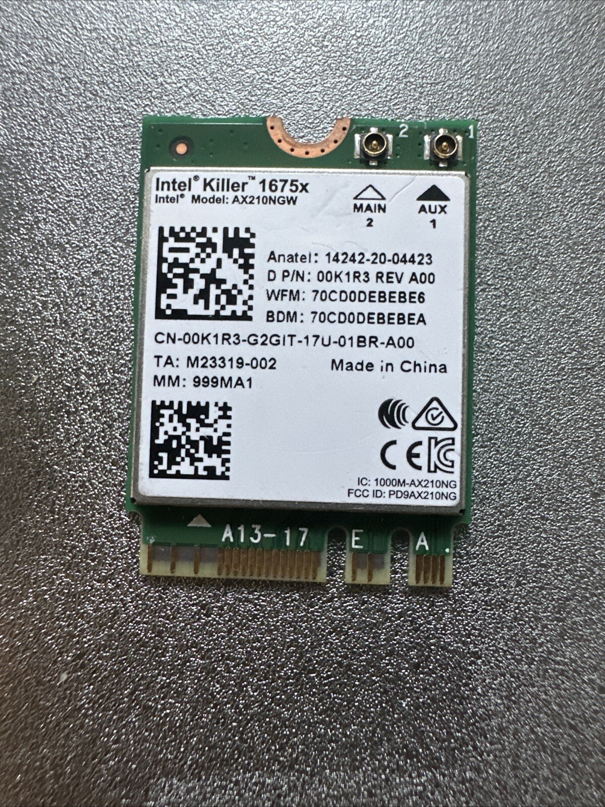 NewIntel Killer AX1675x WLAN WIFI 802.11ax Bluetooth Wireles Card Dell 0K1R3 W19