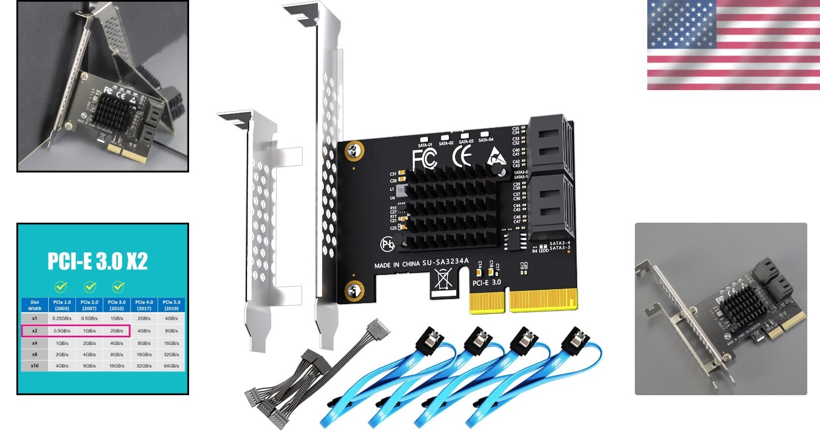 PCIe SATA Controller Card – 4 SATA Ports, Windows Mac Linux