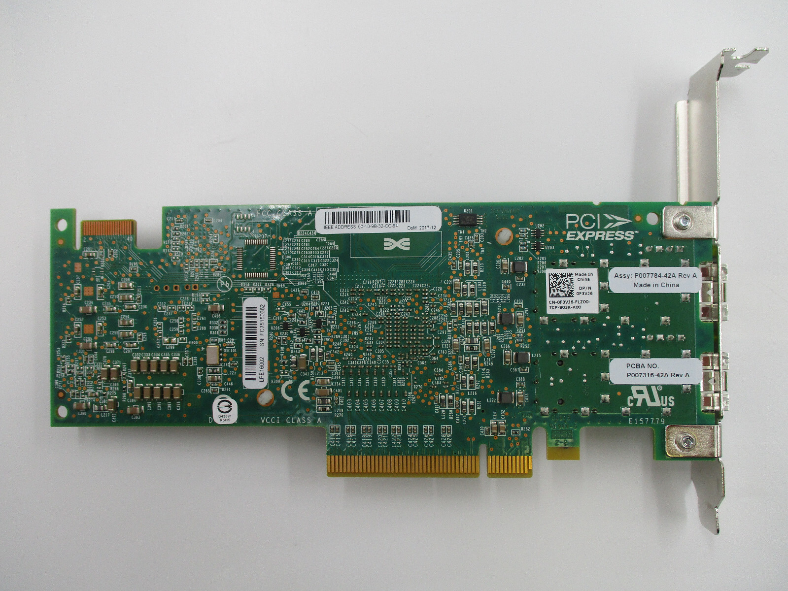 Dell Emulex LPE16002 16Gb Dual Port SFP+ PCIe Network Adapter P/N: 0F3VJ6 Tested