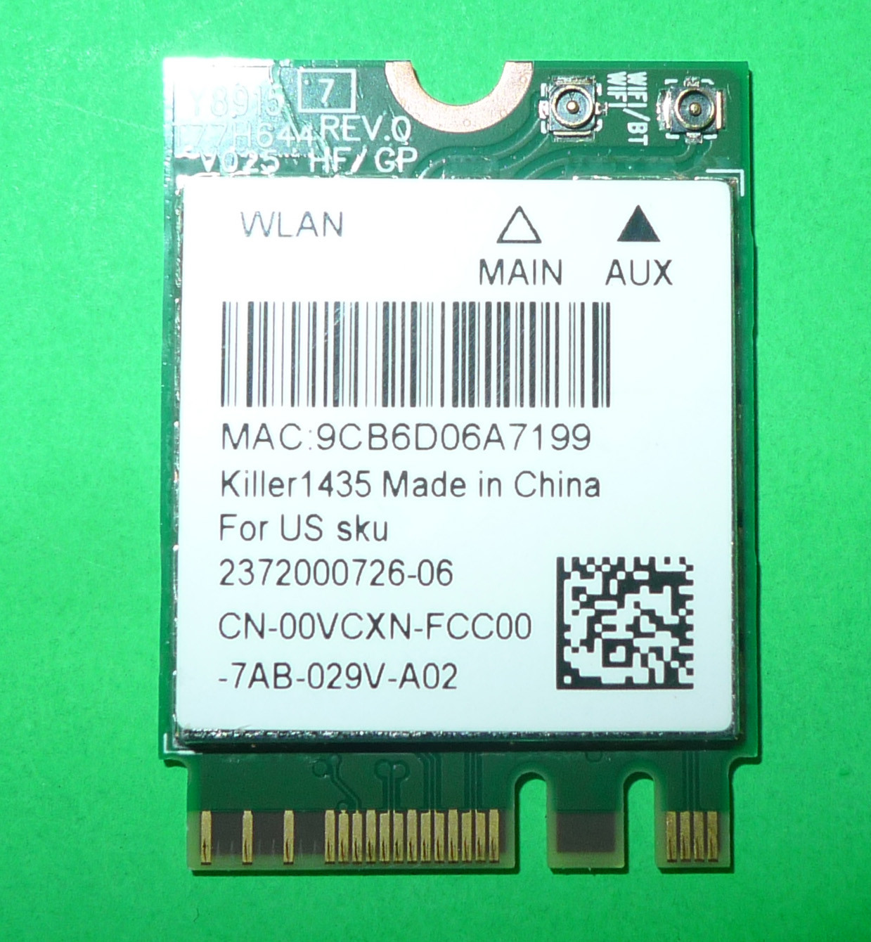 OEM Dell Alienware 17 R4 Killer 1435 WiFi Card REV A02 0VCXN