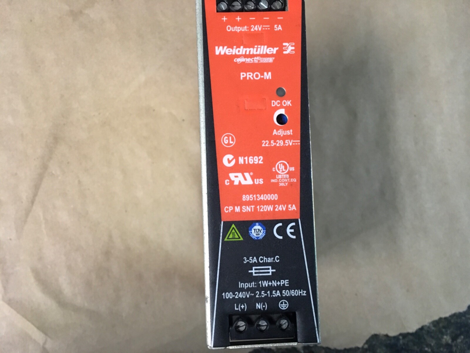 WEIDMULLER 8951340000 POWER SUPPLY 100-240V 2.5-1.5A 50/60HZ (KB)