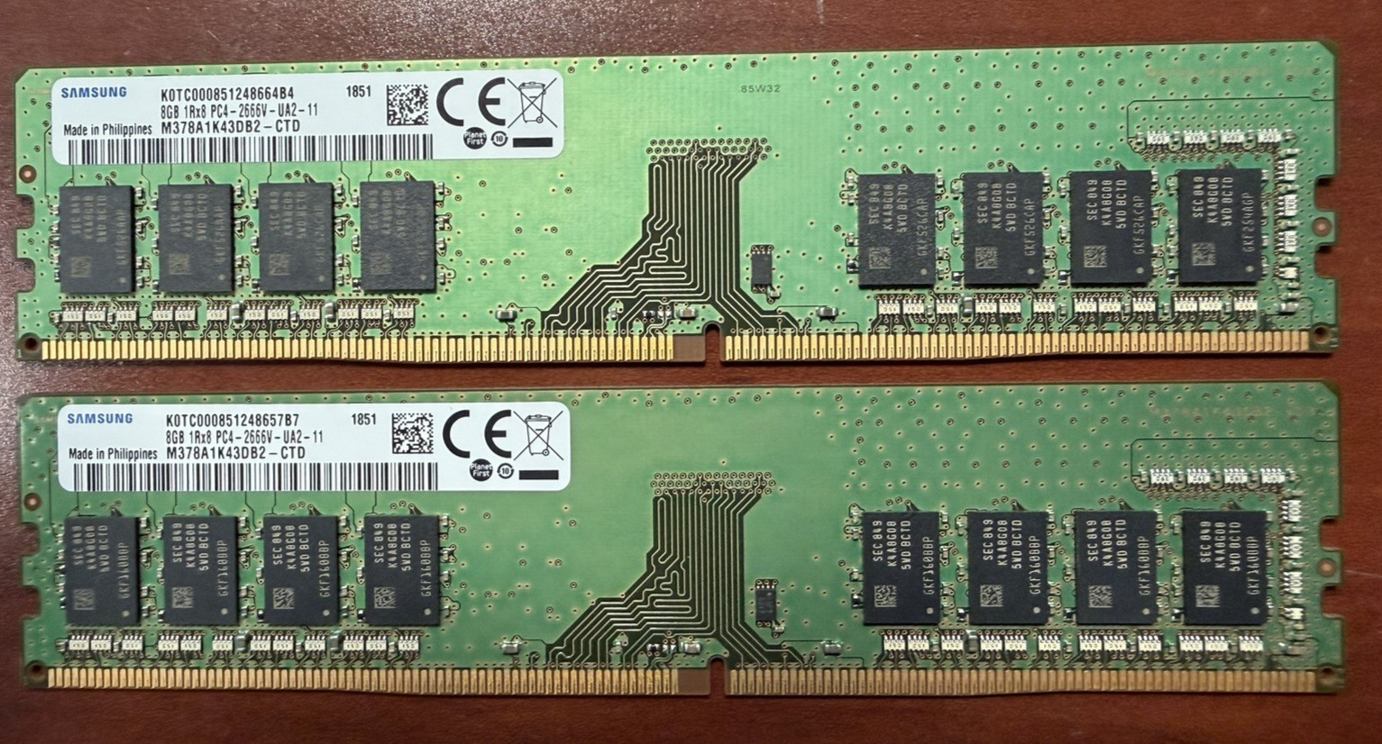 16GB Set of Two SAMSUNG 8GB 1RX8 PC4-2666V-UA2-11 DDR4 2666 PC4-21300 DIMM