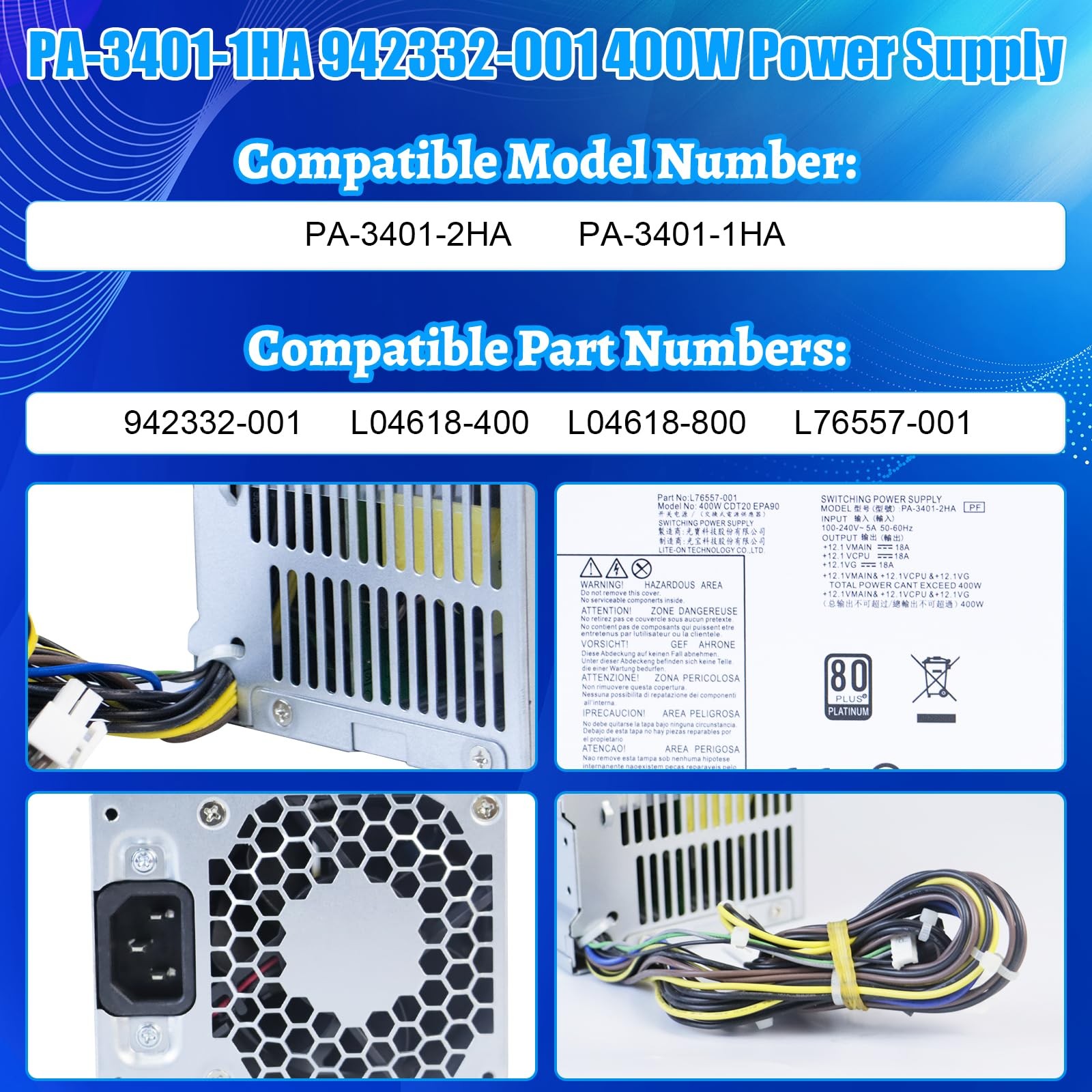 Upgraded 942332-001 L04618-800 400W Power Supply L04618-400 PSU Compatible wi…