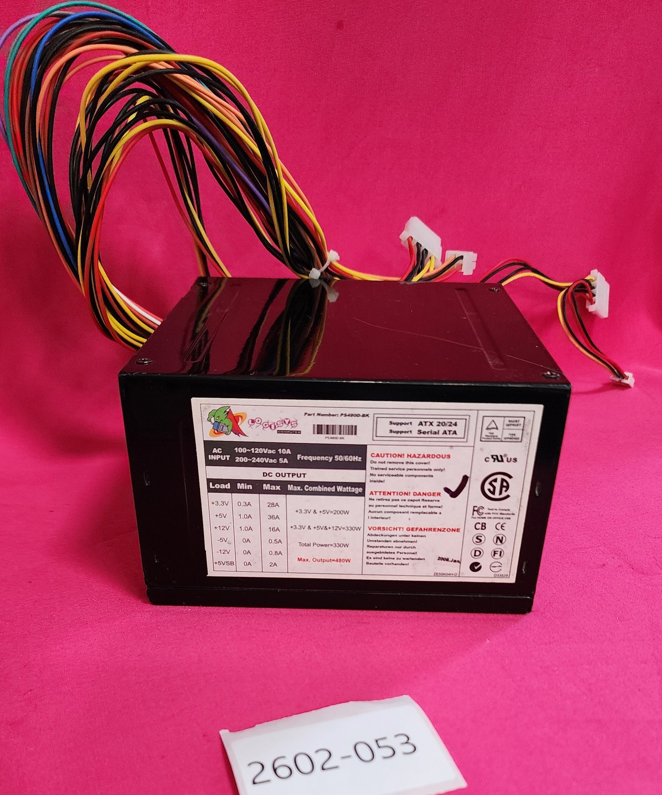 GENUINE LOGISYS PS4800-BK 480W ATX PC Power Supply 20+4 pin SATA Molex Floppy