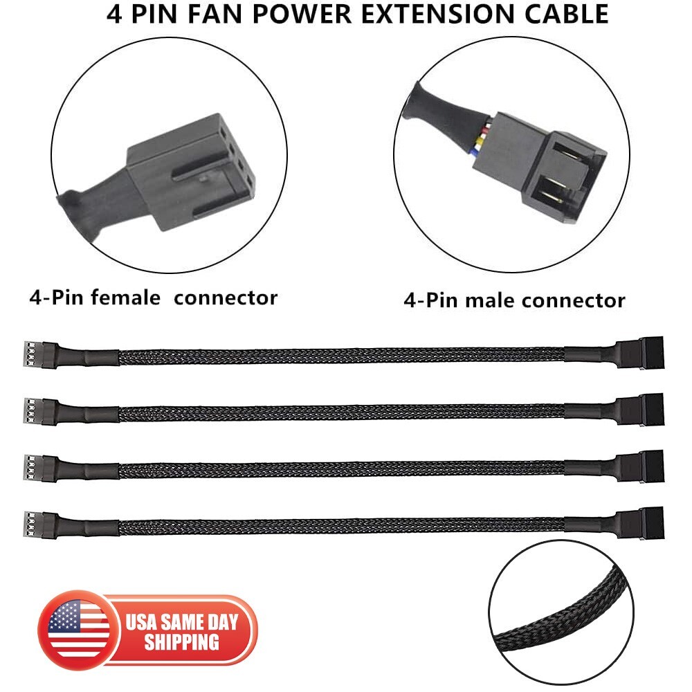 4x 10″ 4-Pin/3-Pin PWM Connector Computer PC CPU Case Fan Extension Power Cable