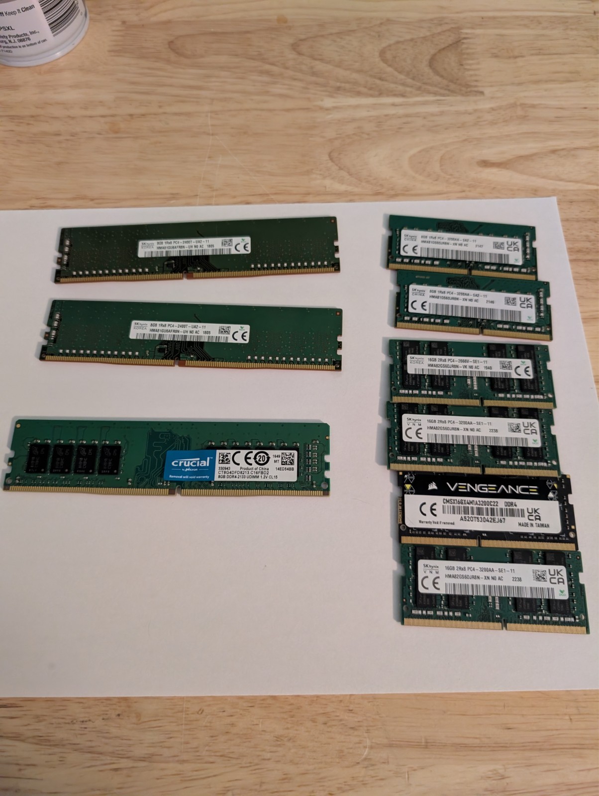 lot of 8 sticks ddr4 mixed speed and sizes. 8GB, 16GB, DIMM and SODIMM