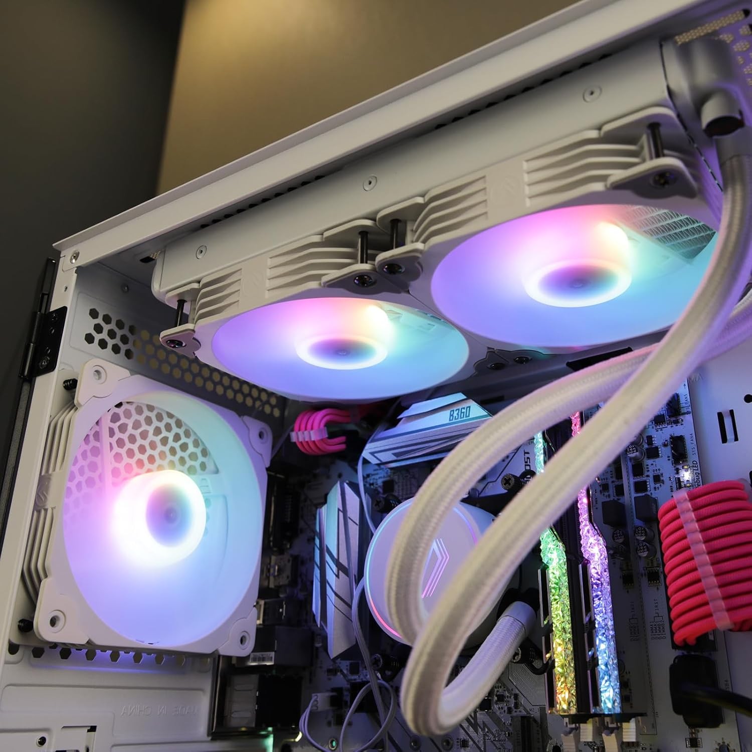 Vetroo 3-Pack Computer Case Fan 120mm ARGB & PWM Fans w/ Controller Hub – White
