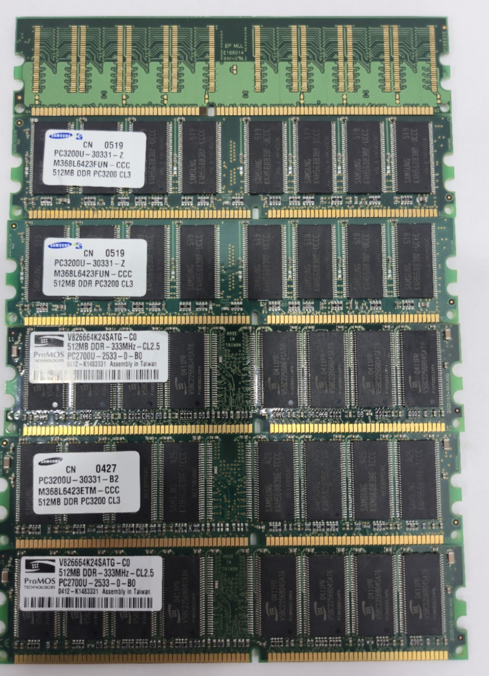 6x Vintage Desktop RAM Lot PC2700U & PC3200U DDR 256MB 512MB Memory Mix CL3/CL2
