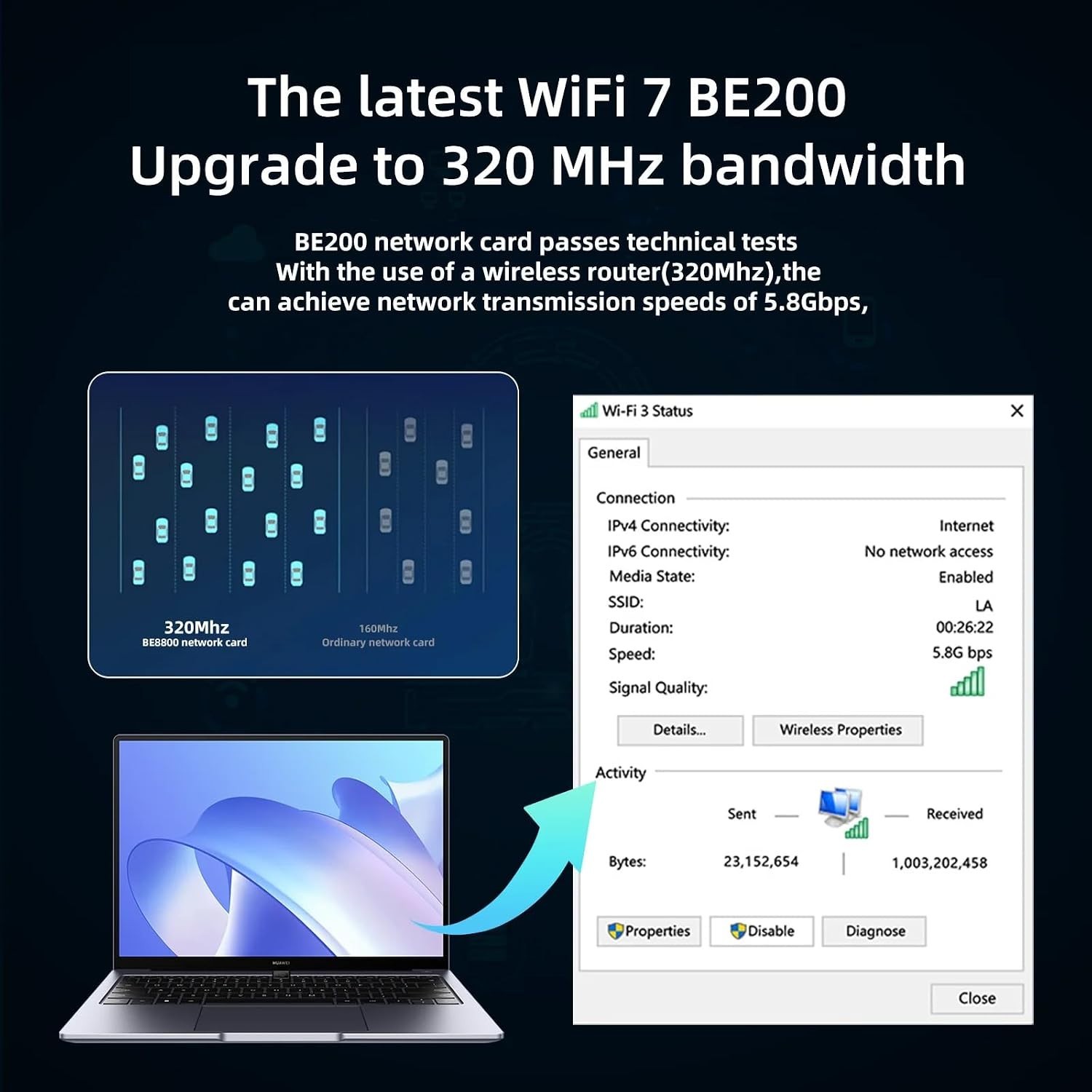 Cutting-Edge WiFi 7 BE200 Wireless Card for Intel – 5800Mbps, Windows Compatible