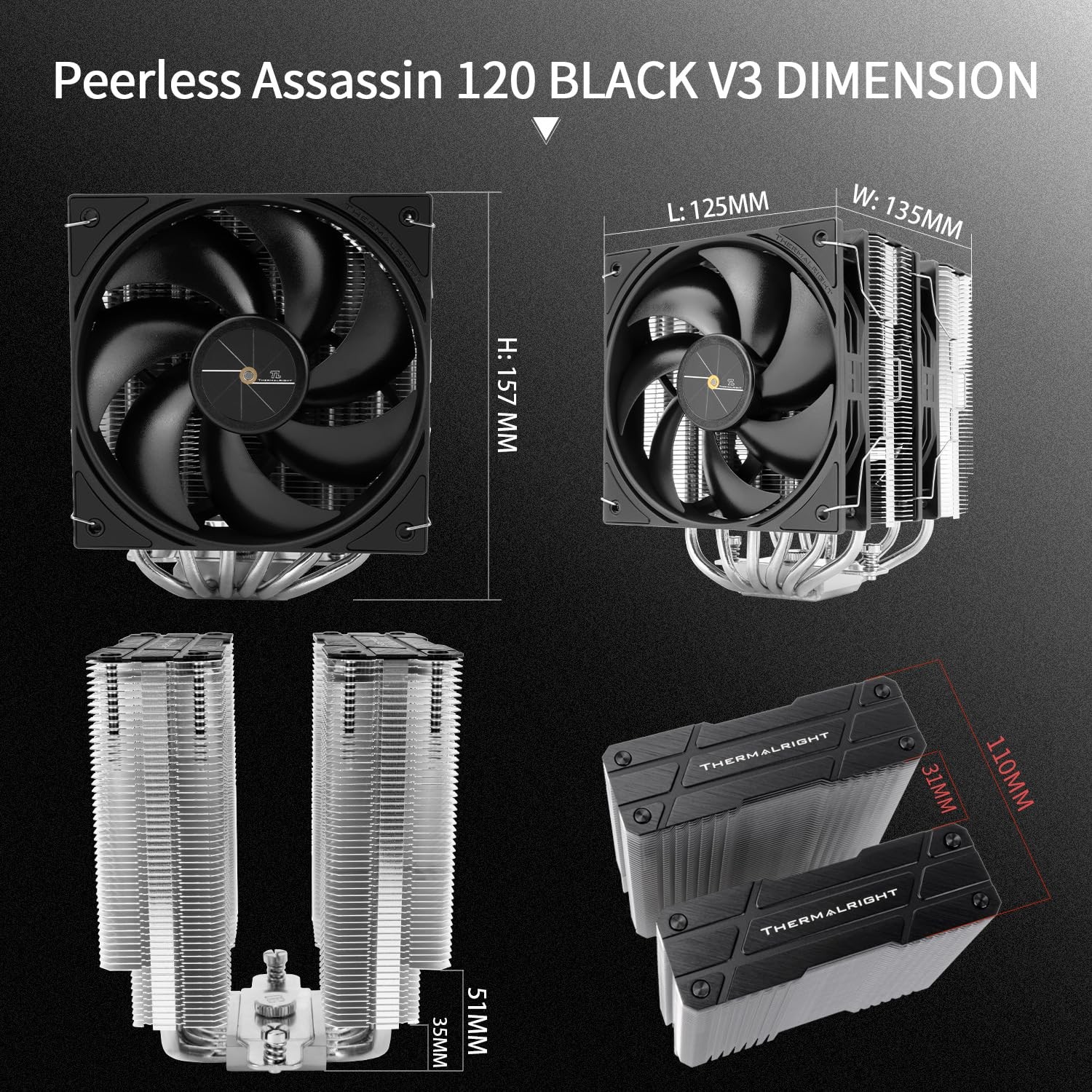 Thermalright Peerless Assassin 120 Black V3 CPU Cooler, 6 Heat Pipes AGHP Tec…