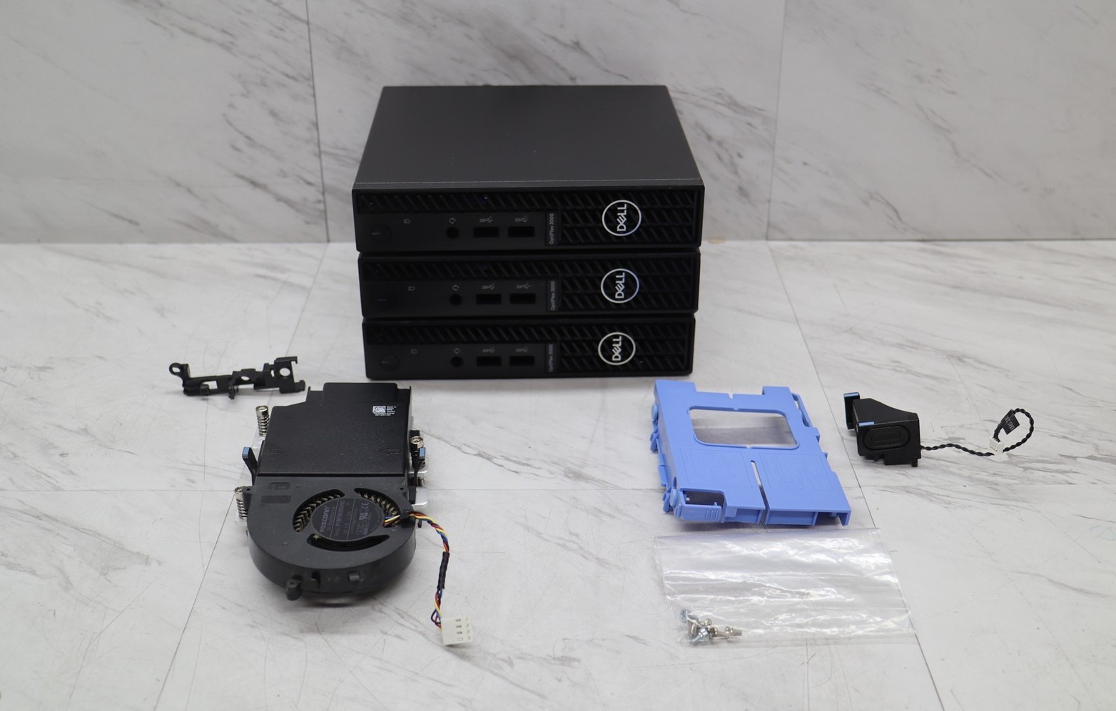 3 LOT – DELL Optiplex 3000 Case Micro Shell Chassis Panel Caddy, Heatsink, & Fan