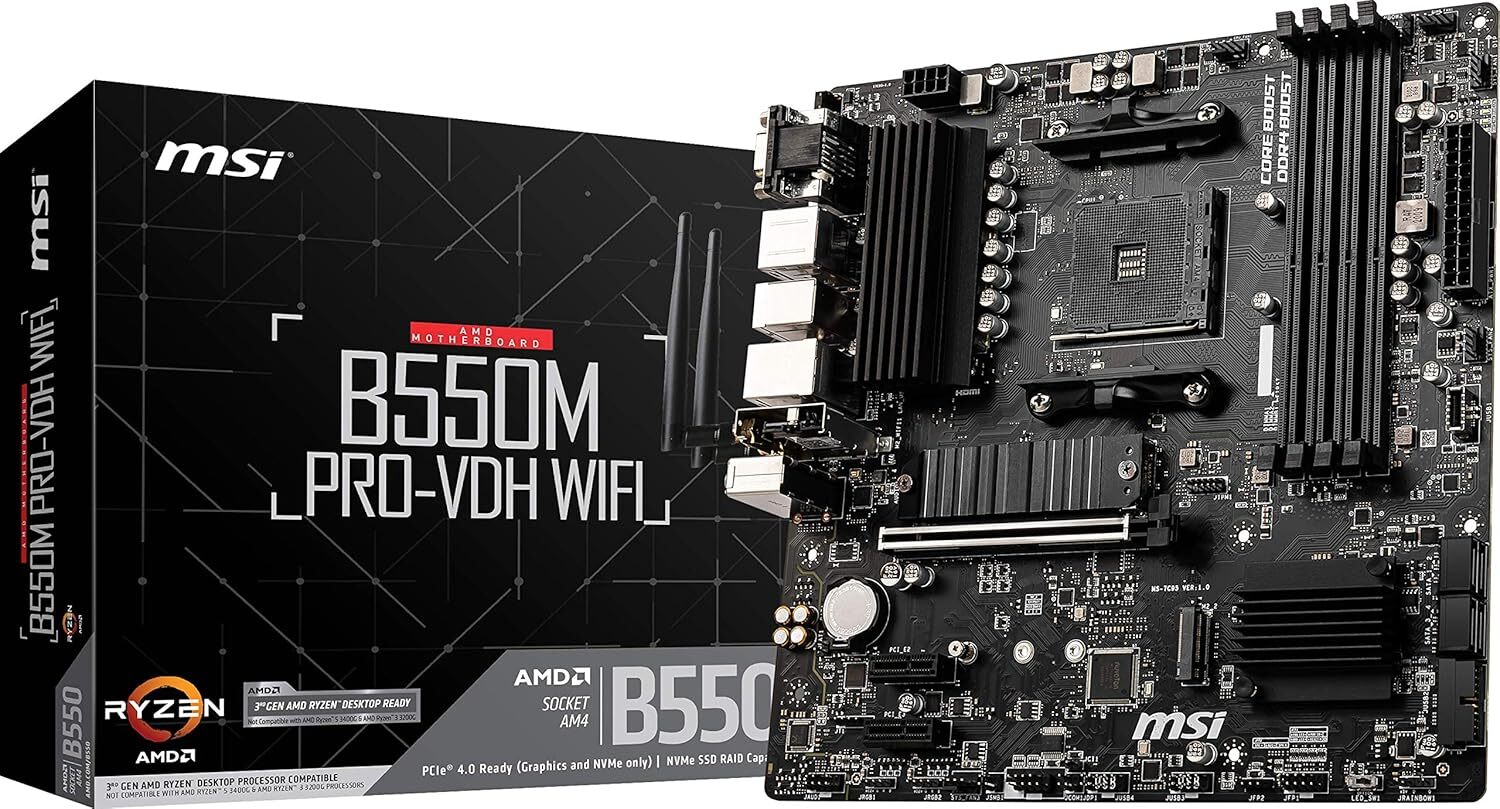 MSI ProSeries Motherboard (AMD AM4 DDR4 PCIe 4.0 MicroATX) B550M PRO-VDH WiFi
