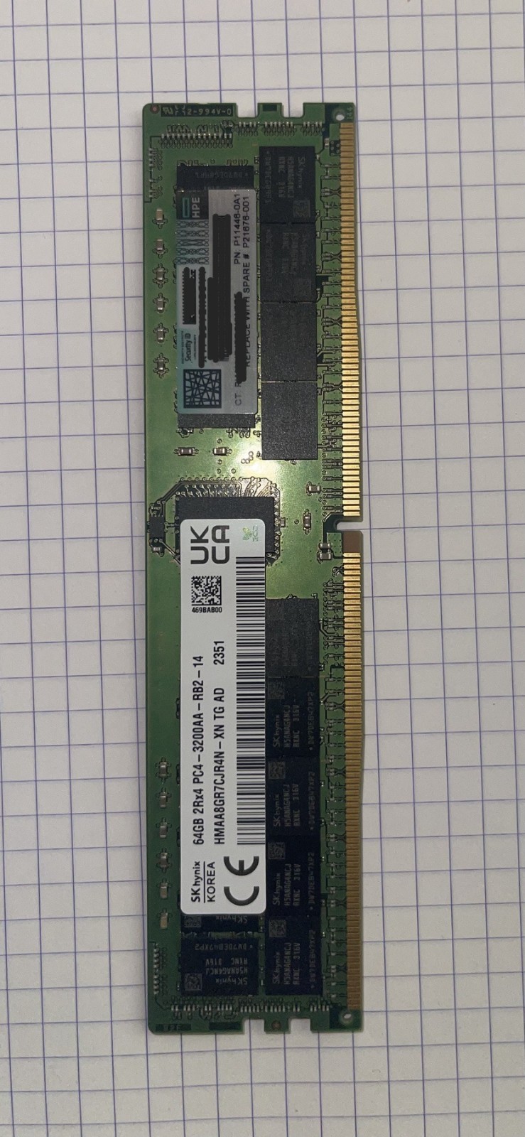 HPE SK Hynix 64GB 4DRx4 (PC4-3200AA) DDR4 ECC SERVER RAM HMAA8GR7CJR4N-XN