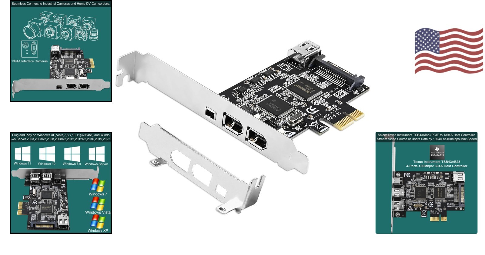 Texas Instruments PCIe Firewire 400 Card – 4 Ports for Windows & Mac Devices