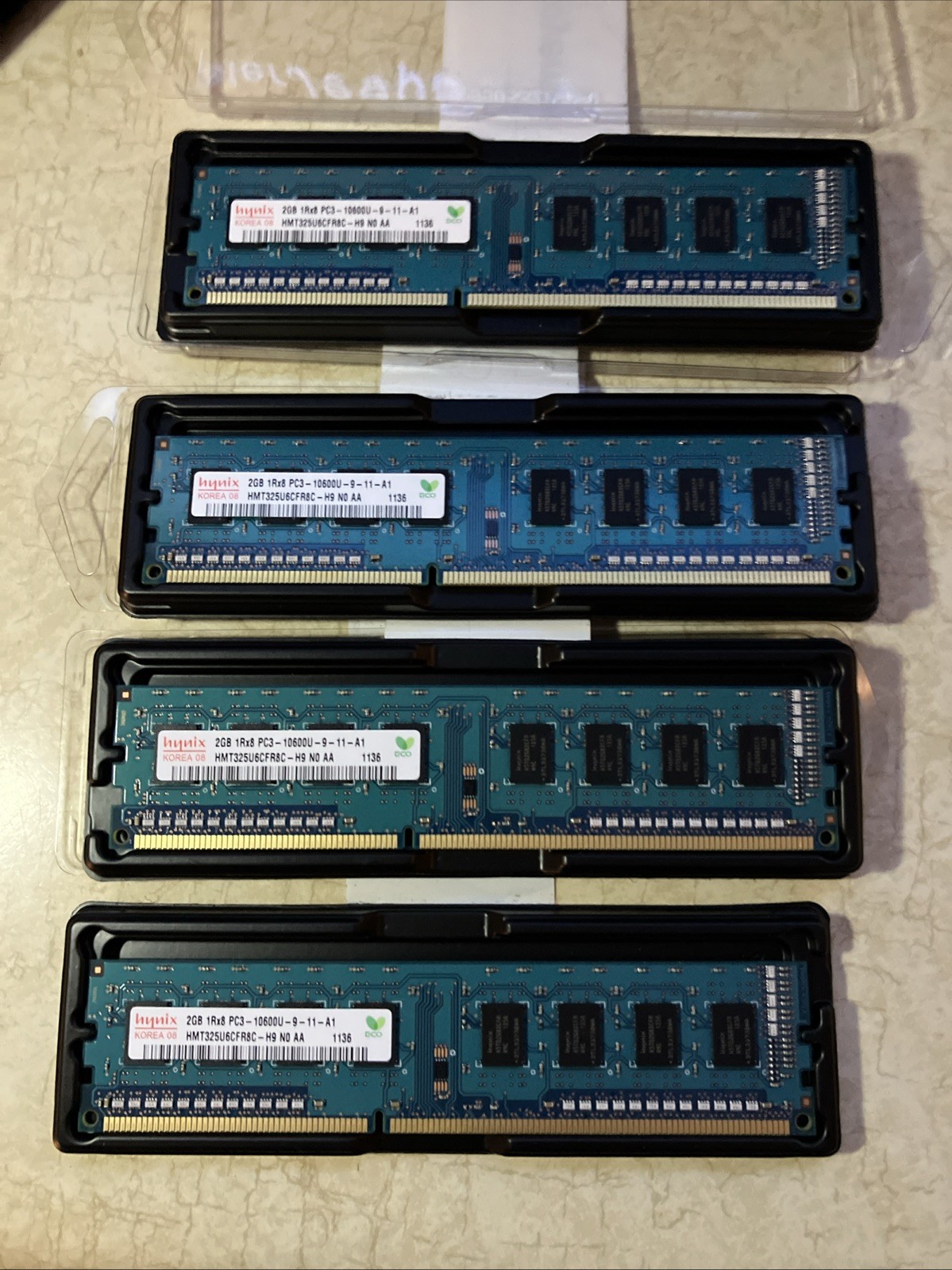 (4) Hynix 2GB 1Rx8 PC3-10600U DDR3-1333 Desktop RAM HMT325U6CFR8C-H9