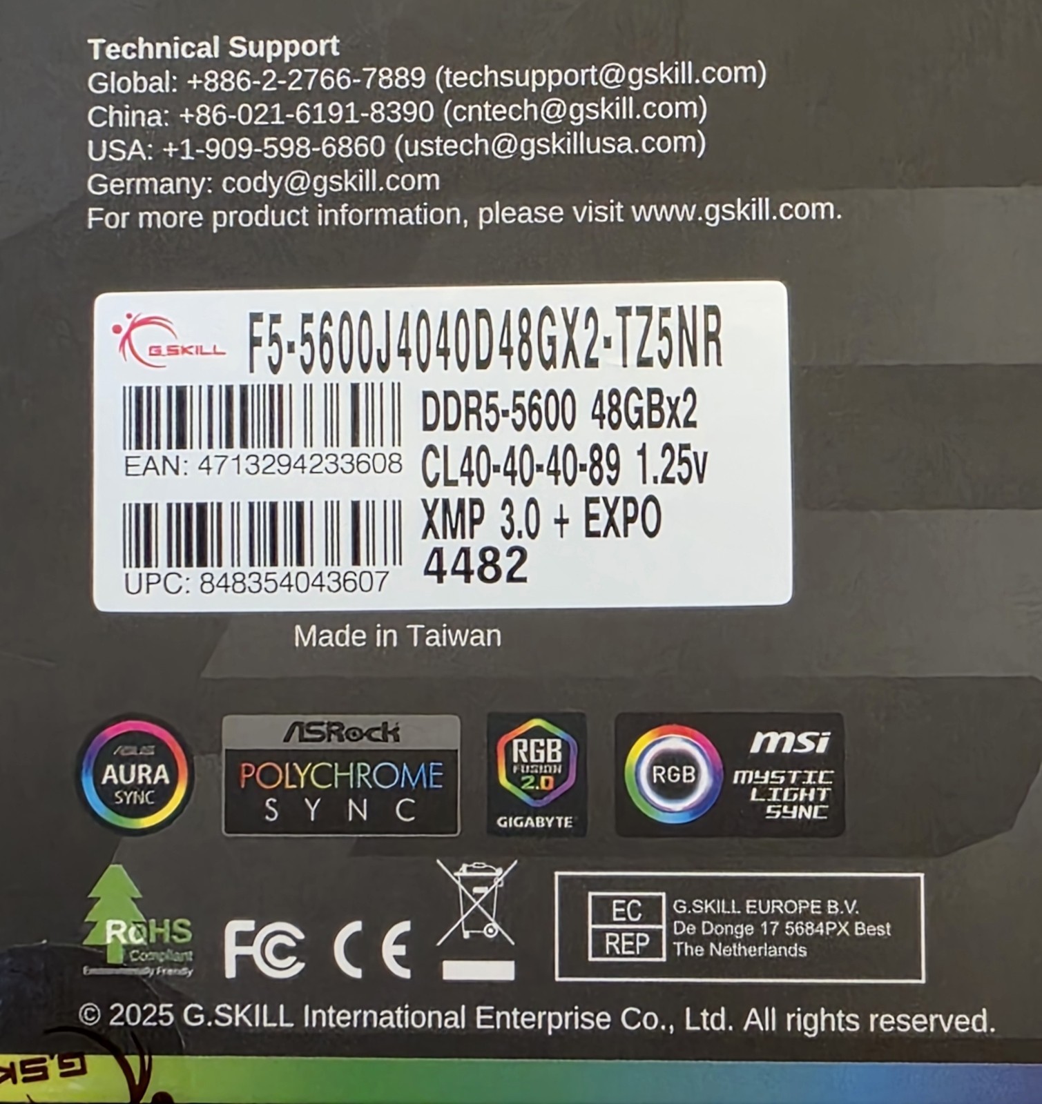 G.SKILL Trident Z5 Neo RGB DDR5 96 GB (2×48 GB) 5600 MHz XMP 3.0 EXPO