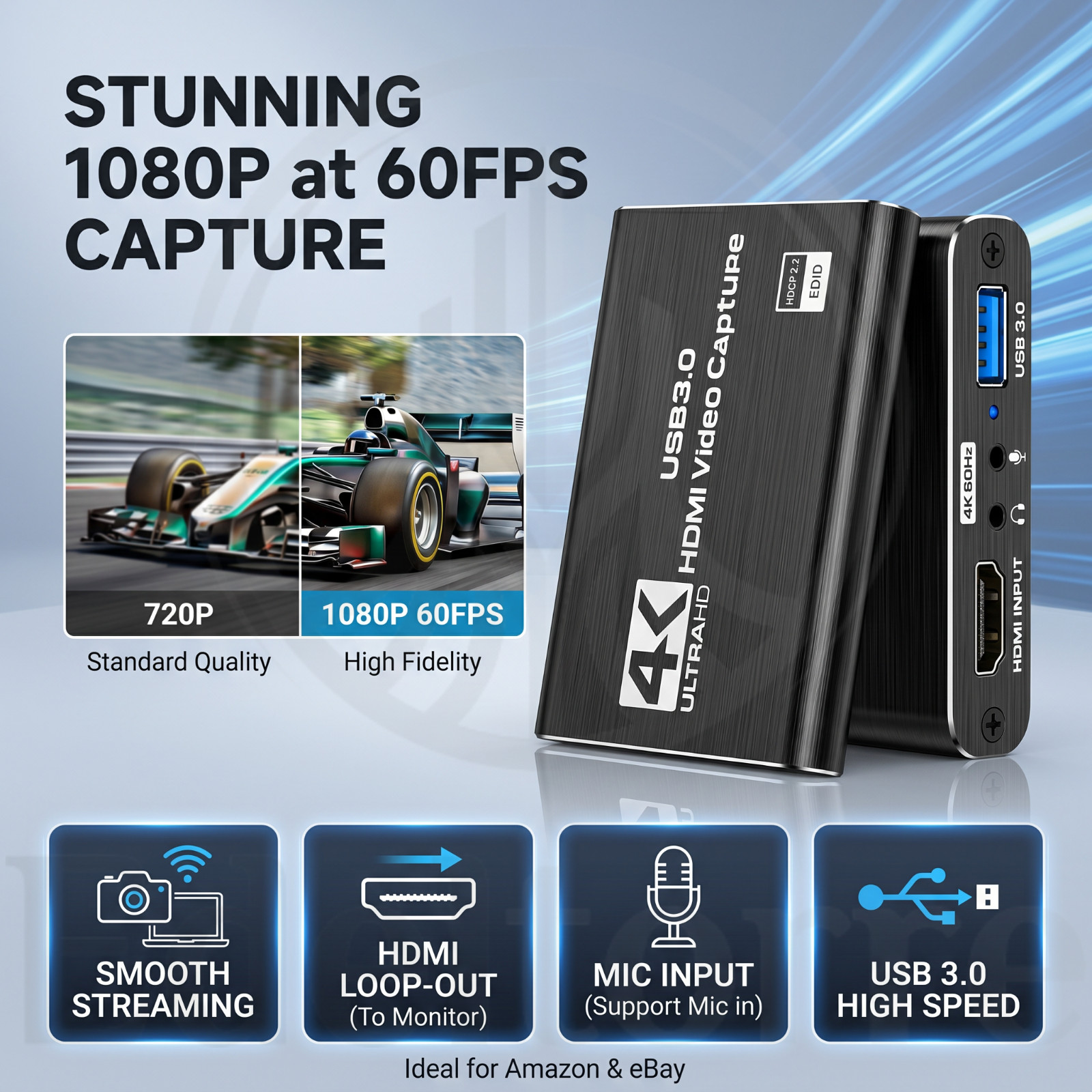 4K HDMI Video Capture Card USB 3.0 1080P 60FPS Game Recorder Live Streaming