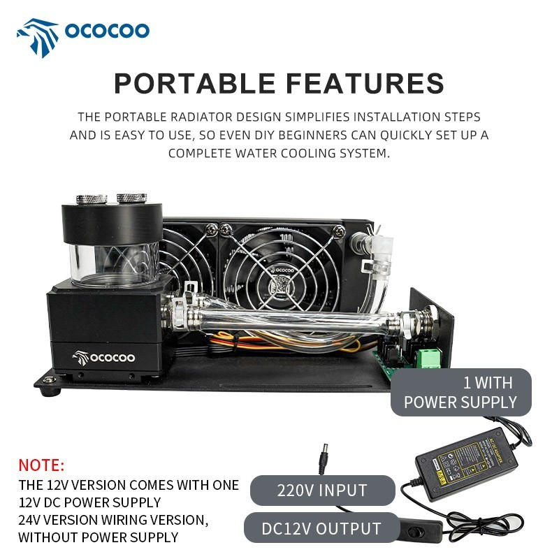 OCOCOO AC160 Industrial Water Cooling Kit Copper Radiator 5M Lift Pump 12V DIY P