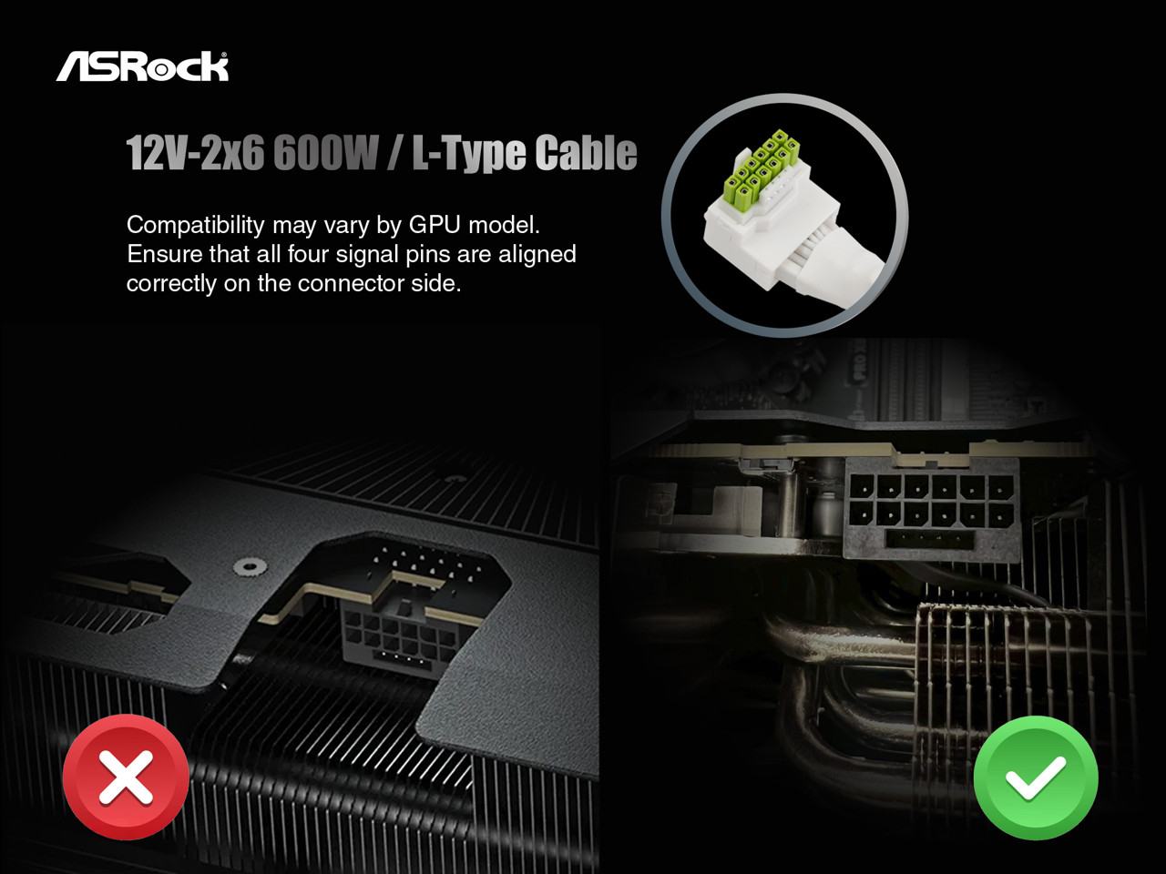 ASRock 12V-2×6 600W PCIe 5.1 GPU Power Cable, Right Angle (L-Type), 2.3ft,