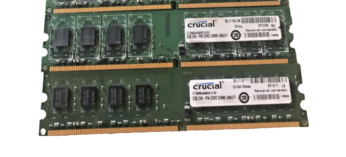 4GB (2x2GB) PC2-6400u DDR2-800MHz 2Rx8 Non-ECC Crucial CT25664AA800.K16F