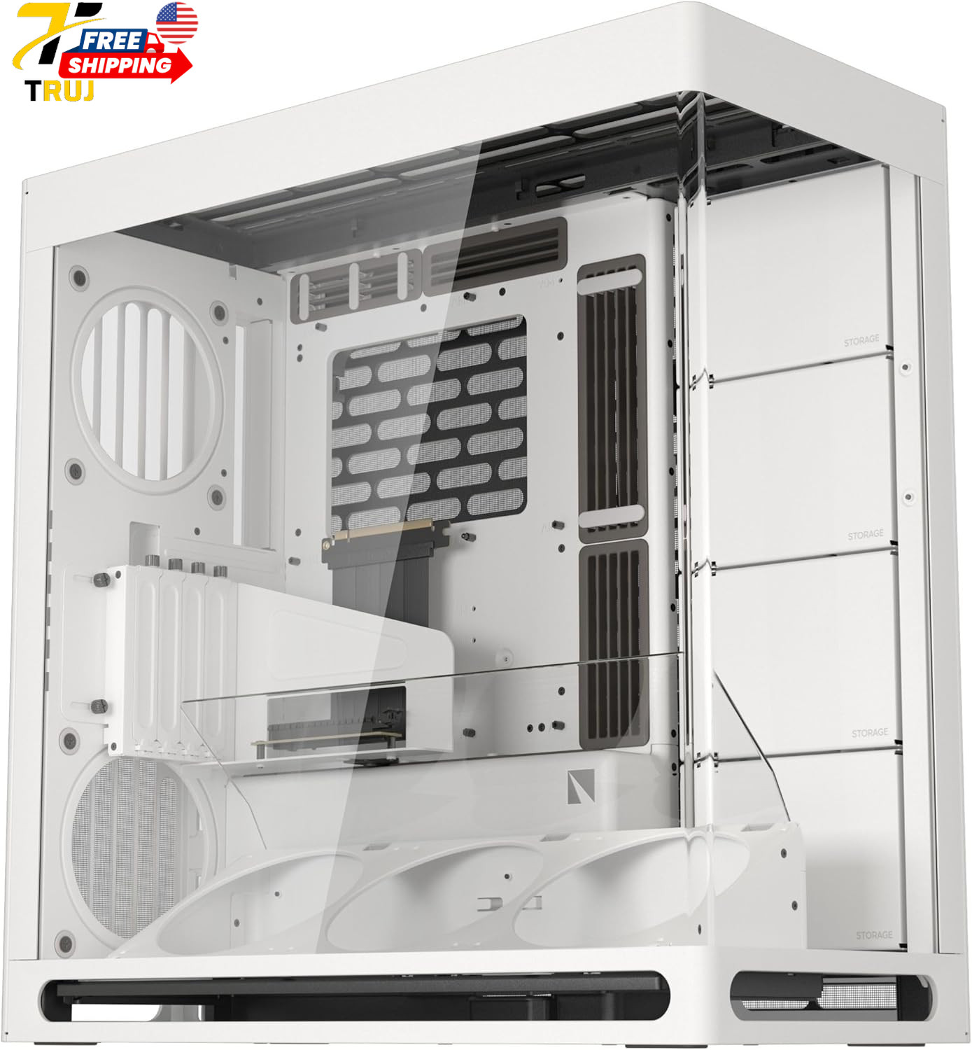 HS 420 VGPU Dual Chamber Mid Tower ATX PC Case White Pcie 5.0 Vertical GPU Kit